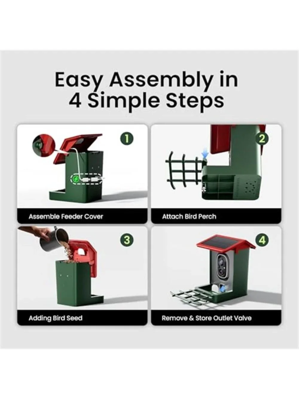 Smart Bird Feeder with Camera Solar Powered, 2K HD Video, AI Bird Species